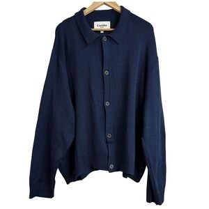 Corridor NYC Mens Blue Organic Mercerized Cotton Pima Cardigan Collar Sweater XL